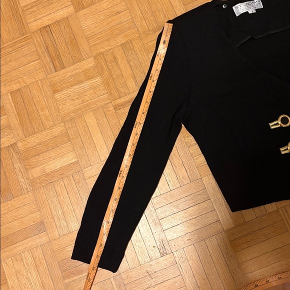 St.John collection Black Cropped Blazer with Gold Accents - Picture 10 of 16